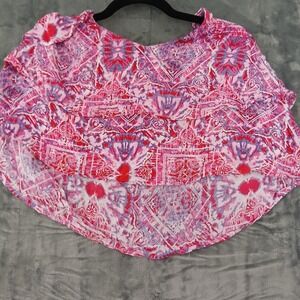 Iky & Me‎ Blouse Womens Medium Sheer Boho Top Gold Beads Festival RN48829